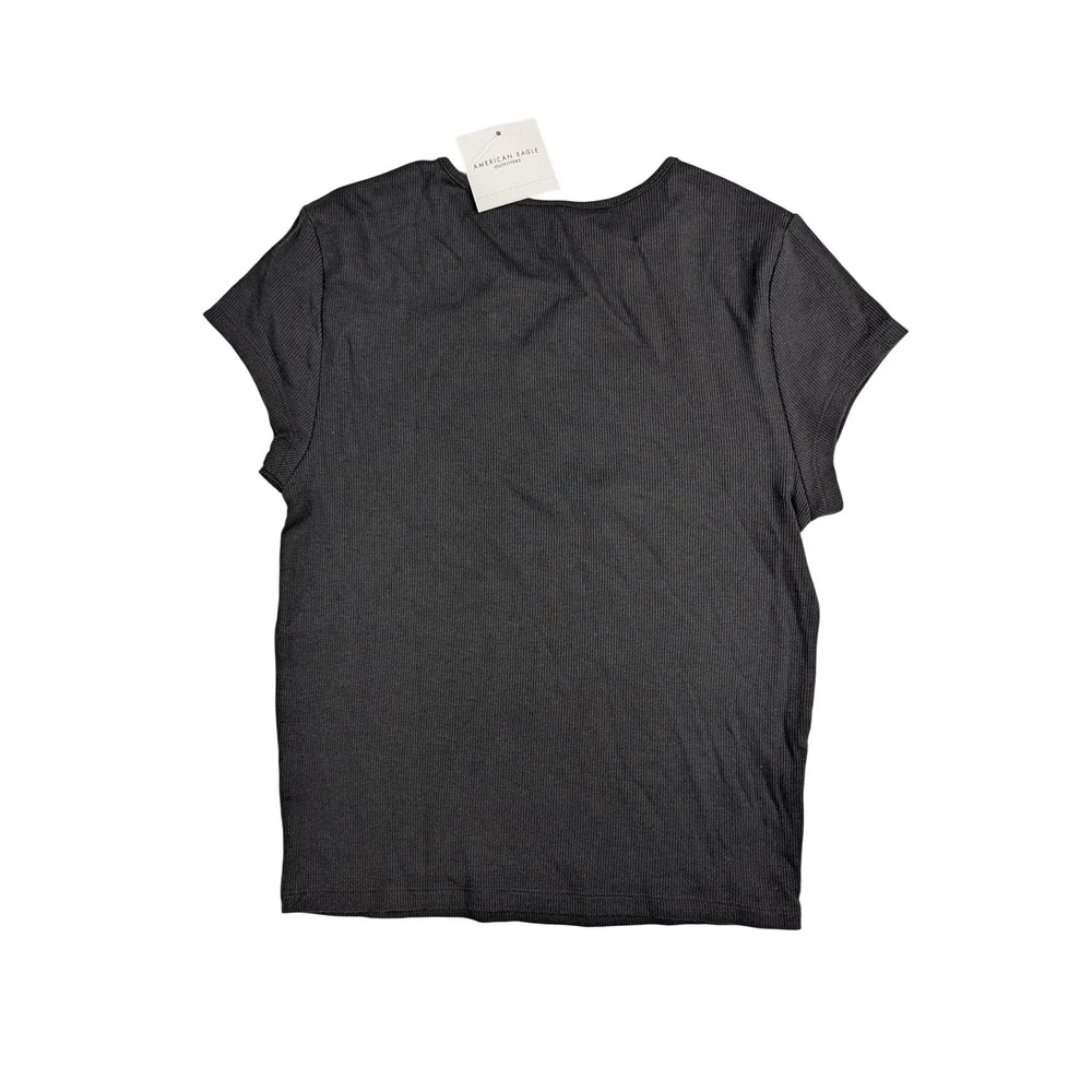 American Eagle Grey Ribbed Graphic Baby Tee Eagle 77 Tiger Short‎ Sleeve Medium